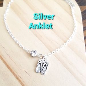 Sterling Silver Anklet, Flip Flop Charm Ankle Bracelet, Beach Vibes, Flip Flops